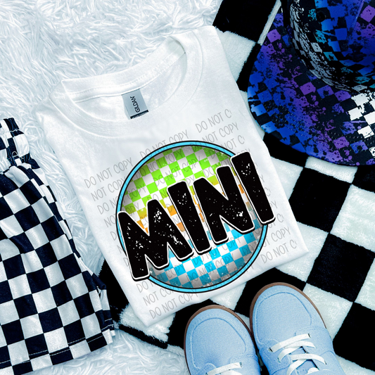MINI CHECKERED CIRCLE BLUE/GREEN - DTF TRANSFER