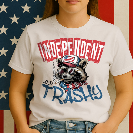 INDEPENDENT AND TRASHY DRK BLUE TEXT - DTF TRANSFER