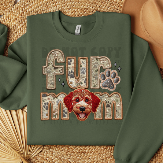 FUR MOM, DOODLE RED - FAUX EMBROIDERY - DTF TRANSFER