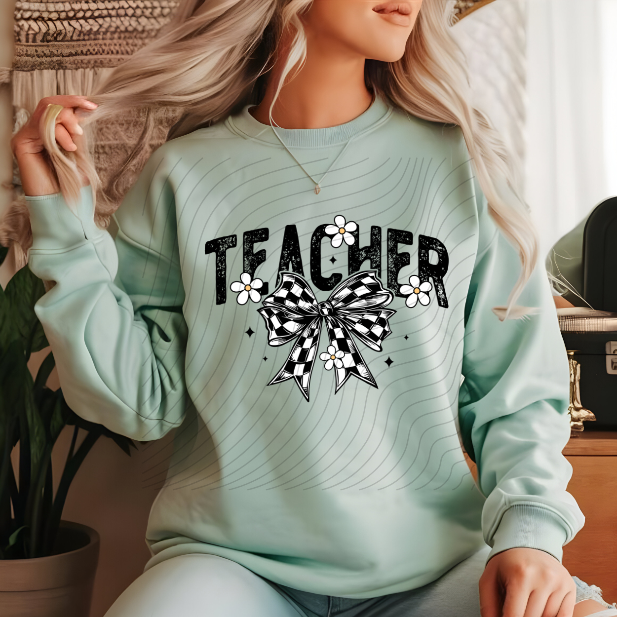 TEACHER CHECKED BOW - DTF TRANSFER
