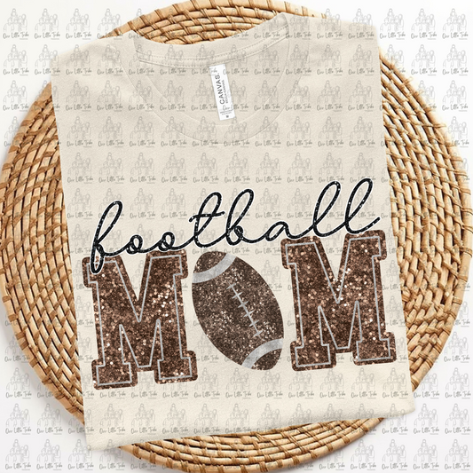 FOOTBALL MOM - BROWN -  FAUX SEQUINS - DTF TRANSFER