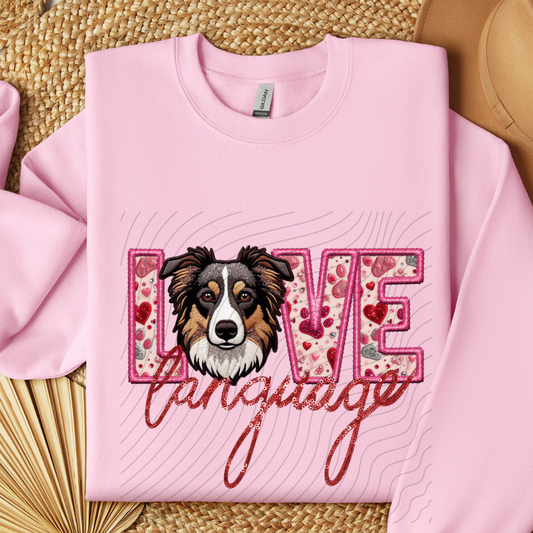 AUSTRALIAN SHEPHERD, FAUX EMBROIDERY & FAUX SEQUINS - DTF TRANSFER