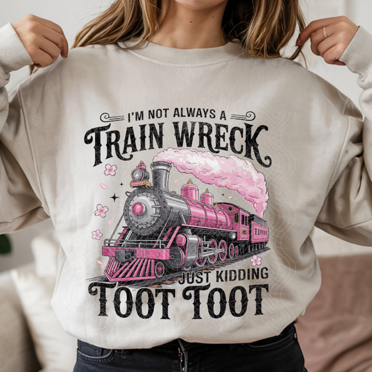TRAIN WRECK BLK TEXT - DTF TRANSFER