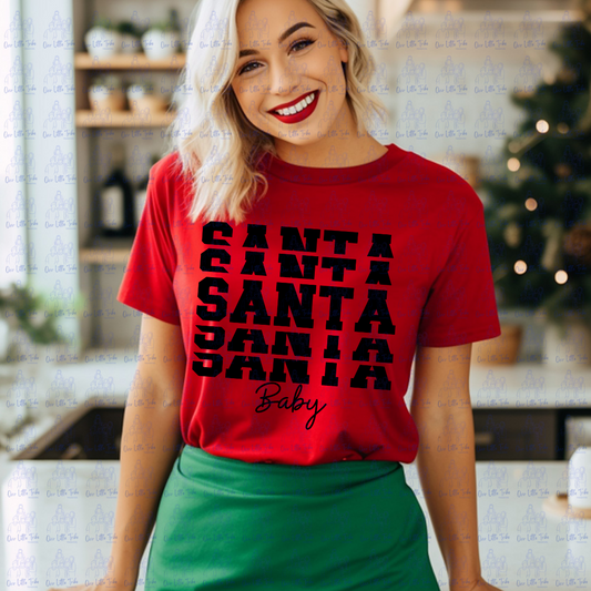 SANTA BABY STACKED VARSITY - BLACK - DTF TRANSFER