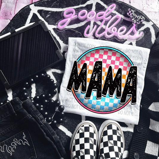 MAMA CHECKERED CIRCLE PINK/BLUE - DTF TRANSFER