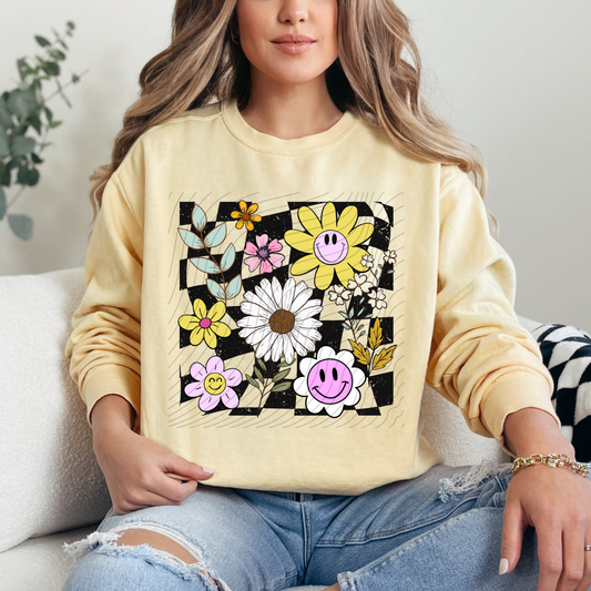 CHECK BACKGROUND FLOWERS - DTF TRANSFER