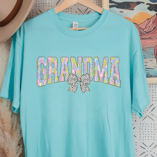GRANDMA BRUSH POLKA DOT BOW DISTRESSED - DTF TRANSFER