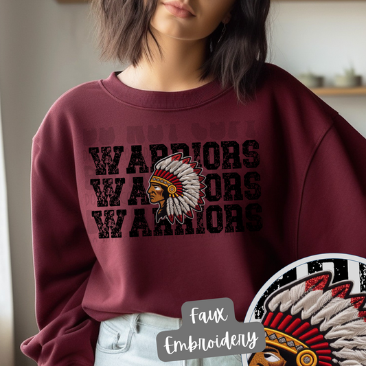 WARRIORS STACKED FAUX EMBROIDERY - DTF TRANSFER