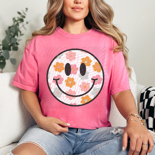 FLORAL SMILEY DISTRESSED - DTF TRANSFER