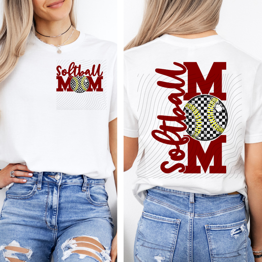 SOFTBALL MOM DRK RED W/ POCKET - DTF TRANSFER