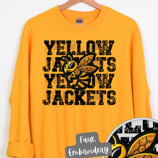 YELLOW JACKETS STACKED FAUX EMBROIDERY - DTF TRANSFER