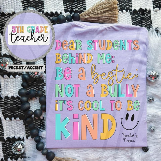 BE KIND - 5TH GRADE TEACHER POCKET - DTF TRANSFER
