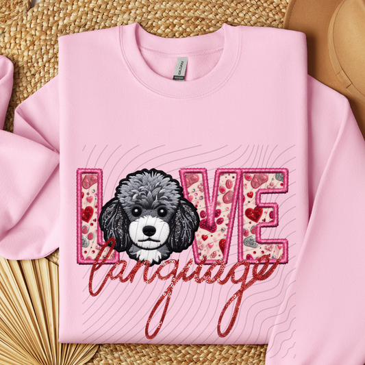 TOY POODLE -GREY, FAUX EMBROIDERY & FAUX SEQUINS - DTF TRANSFER