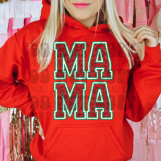 RED/GREEN MAMA - FAUX GLITTER - DTF TRANSFER