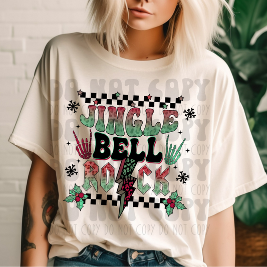 JINGLE BELL ROCK LEOPARD GREEN/RED - DTF TRANSFER