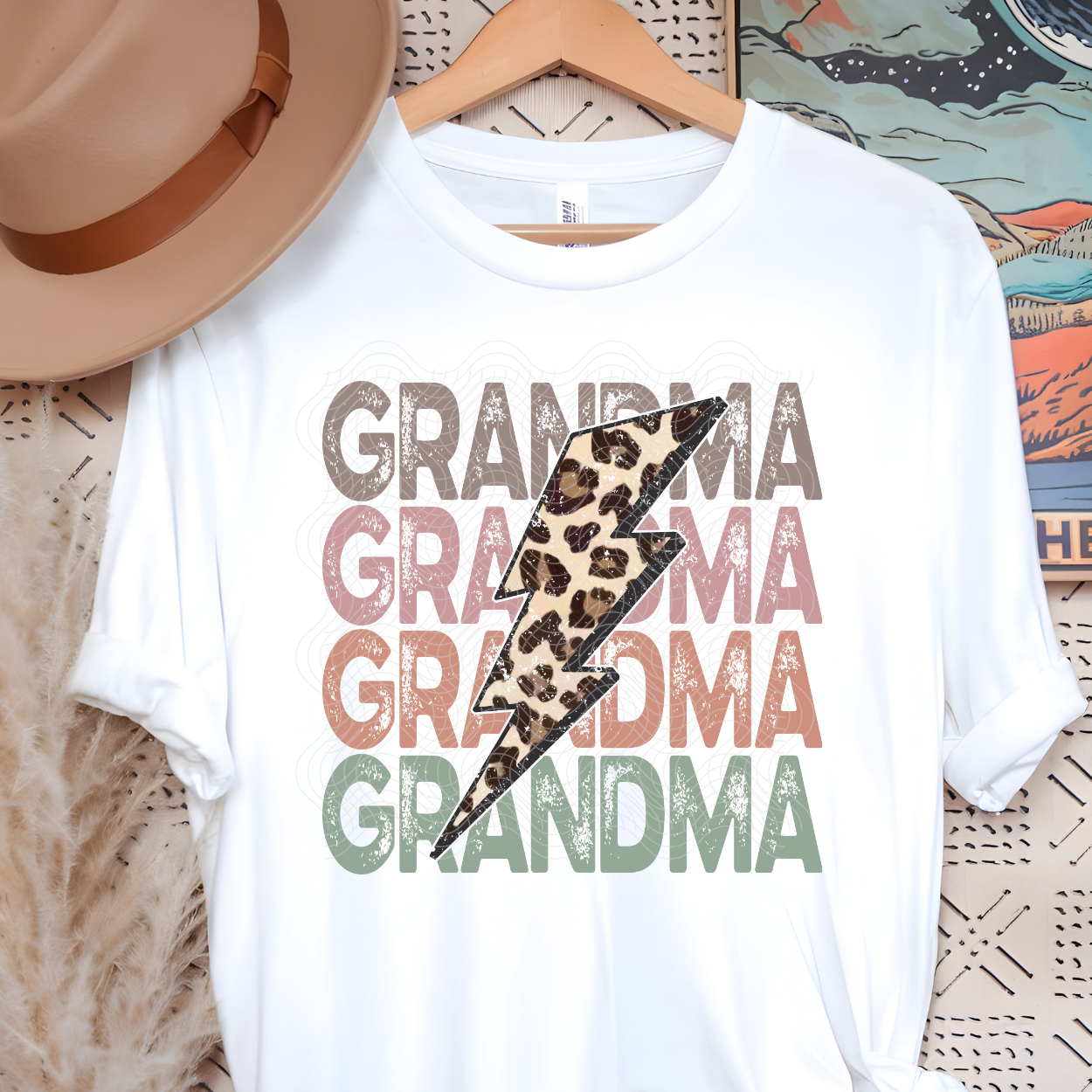 GRANDMA STACKED LEOPARD BOLT - DTF TRANSFER