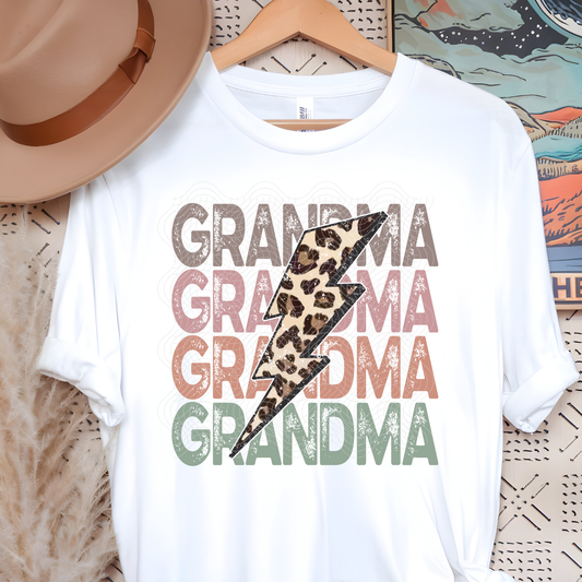 GRANDMA STACKED LEOPARD BOLT - DTF TRANSFER