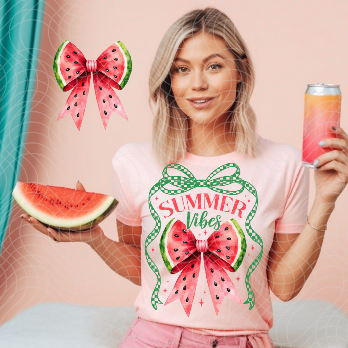 WATERMELON BOW SUMMER VIBES, W/ POCKET - DTF TRANSFER