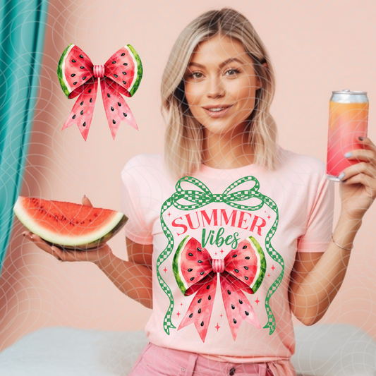 WATERMELON BOW SUMMER VIBES, W/ POCKET - DTF TRANSFER