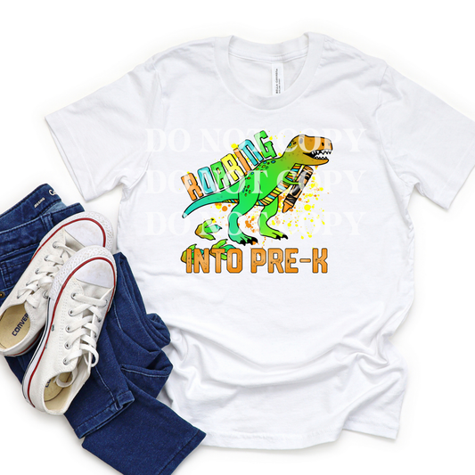 ROARING INTO PRE-K GREEN DINO - DTF TRANSFER