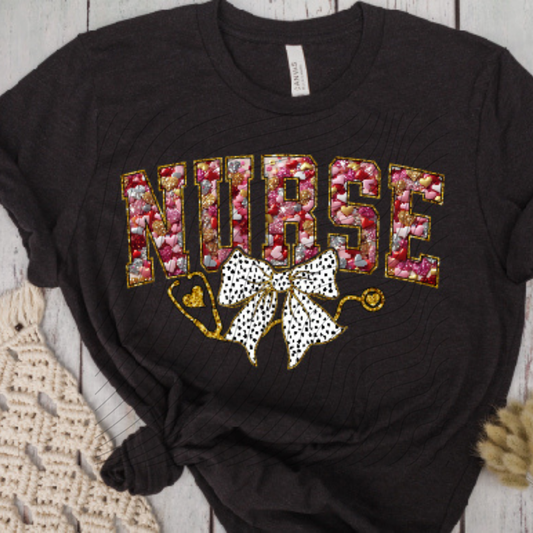 NURSE HEARTS POLKA DOT BOW - DTF TRANSFER