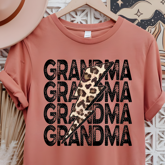 GRANDMA STACKED LEOPARD BOLT - DTF TRANSFER
