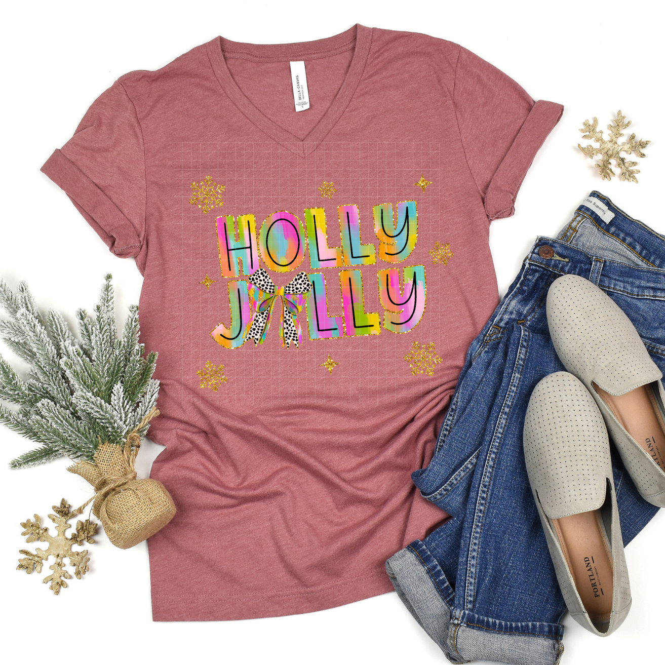 HOLLY JOLLY GOLD OUTLINE - DTF TRANSFER