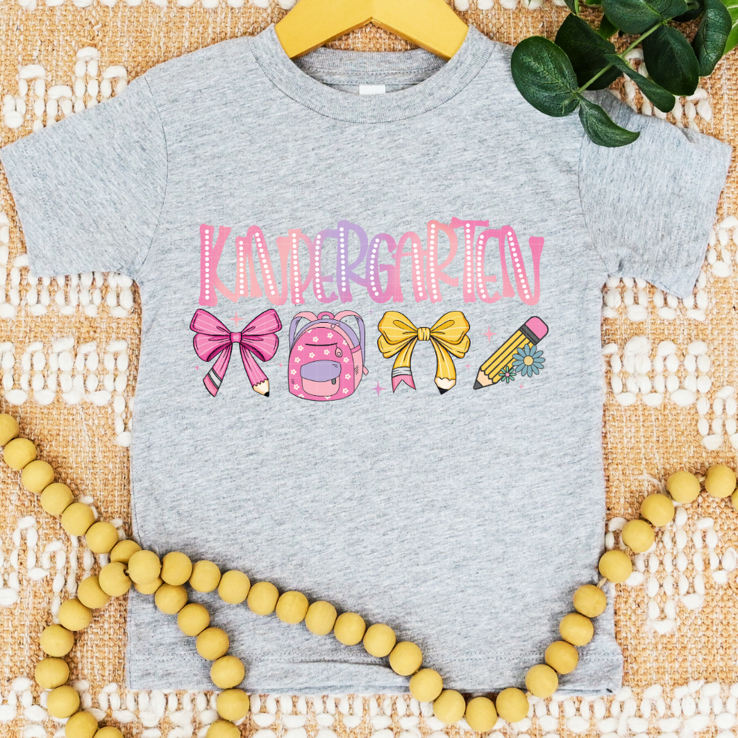 PINK KINDERGARTEN BOWS & BAG - DTF TRANSFER