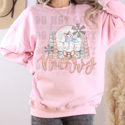 PINK MERRY WITH SNOWGLOBE - DTF TRANSFER
