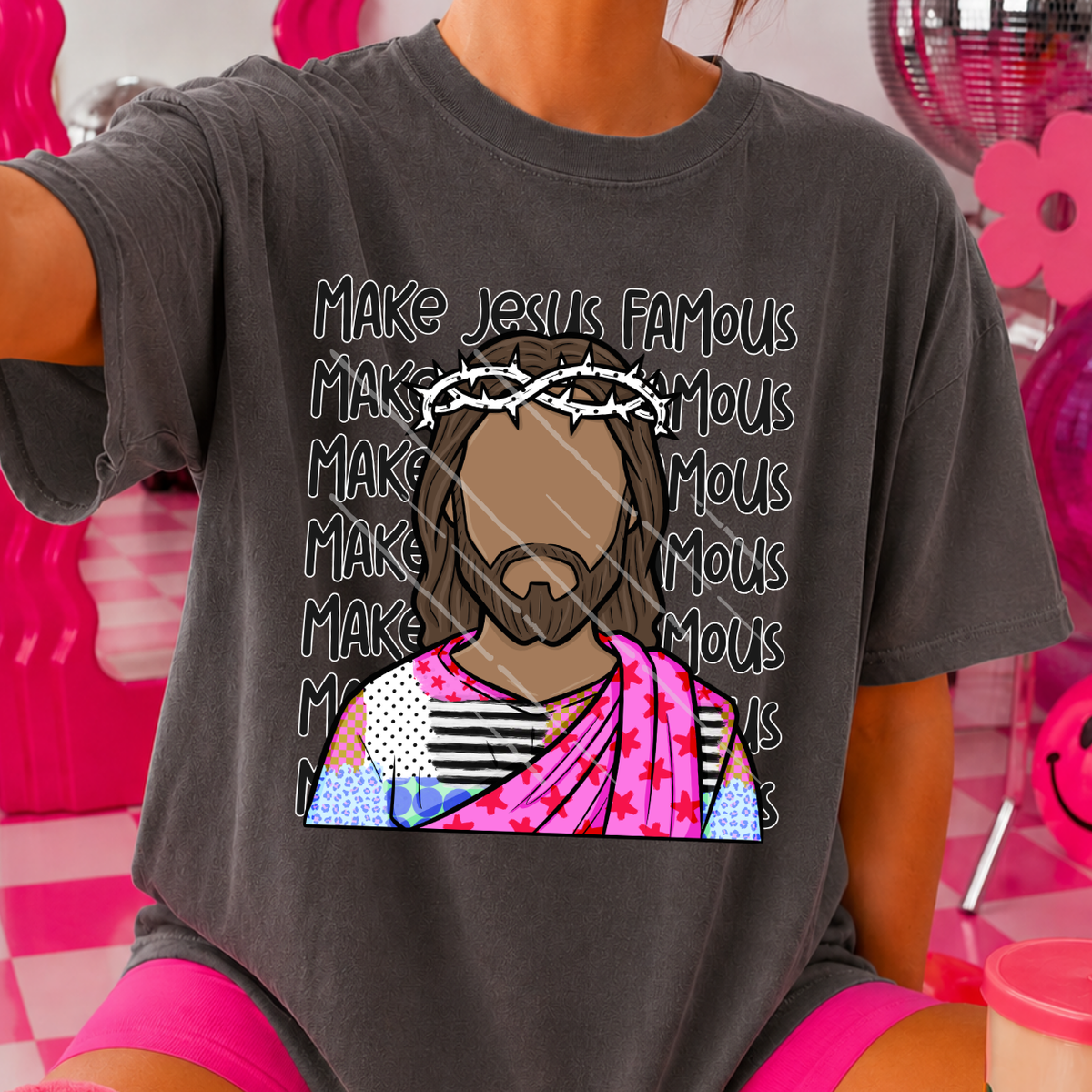 MAKE JESUS FAMOUS STACKED - DTF TRANSFER