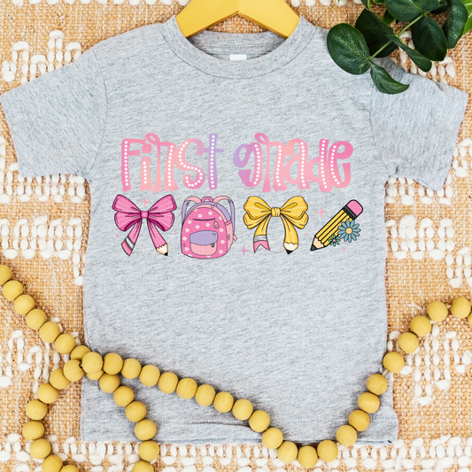 PINK 1ST GRADE BOWS & BAG - DTF TRANSFER