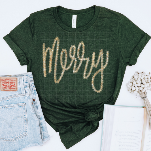 FAUX TINSEL MERRY GOLD - DTF TRANSFER