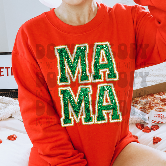 GREEN/GOLD MAMA - FAUX GLITTER/SEQUIN - DTF TRANSFER
