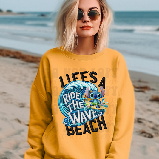 LIFES A BEACH, RIDE THE WAVES FAUX EMBROIDERY - DTF TRANSFER