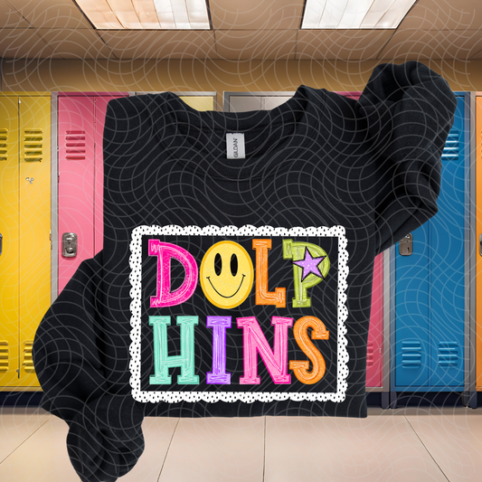 DOLPHINS POLKA DOT FRAME - DTF TRANSFER