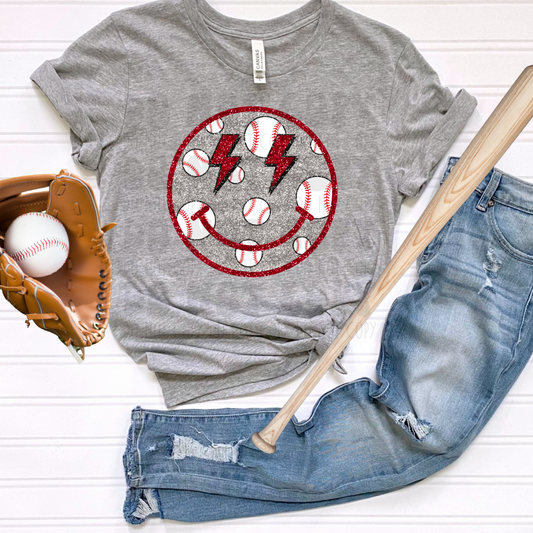 BASEBALL FILLED SMILEY FAUX SEQUINS - DTF TRANSFER