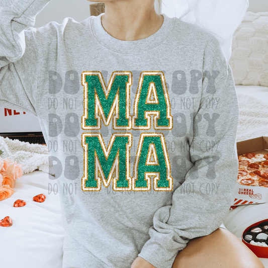 TEAL/GOLD MAMA - FAUX GLITTER - DTF TRANSFER
