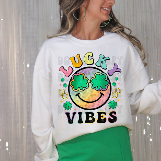 LUCKY VIBES SMILEY COLORFUL DISTRESSED - DTF TRANSFER