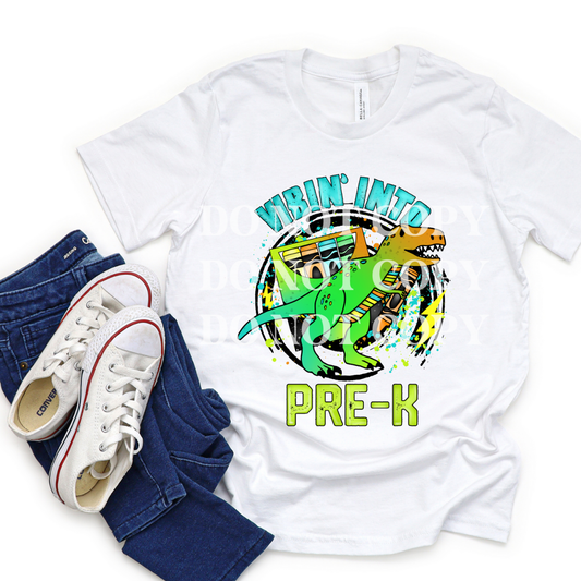 VIBIN' INTO PRE-K GREEN DINO - DTF TRANSFER