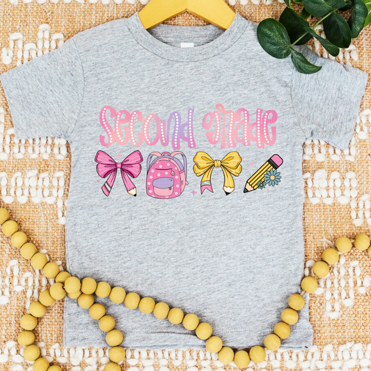 PINK 2ND GRADE BOWS & BAG - DTF TRANSFER