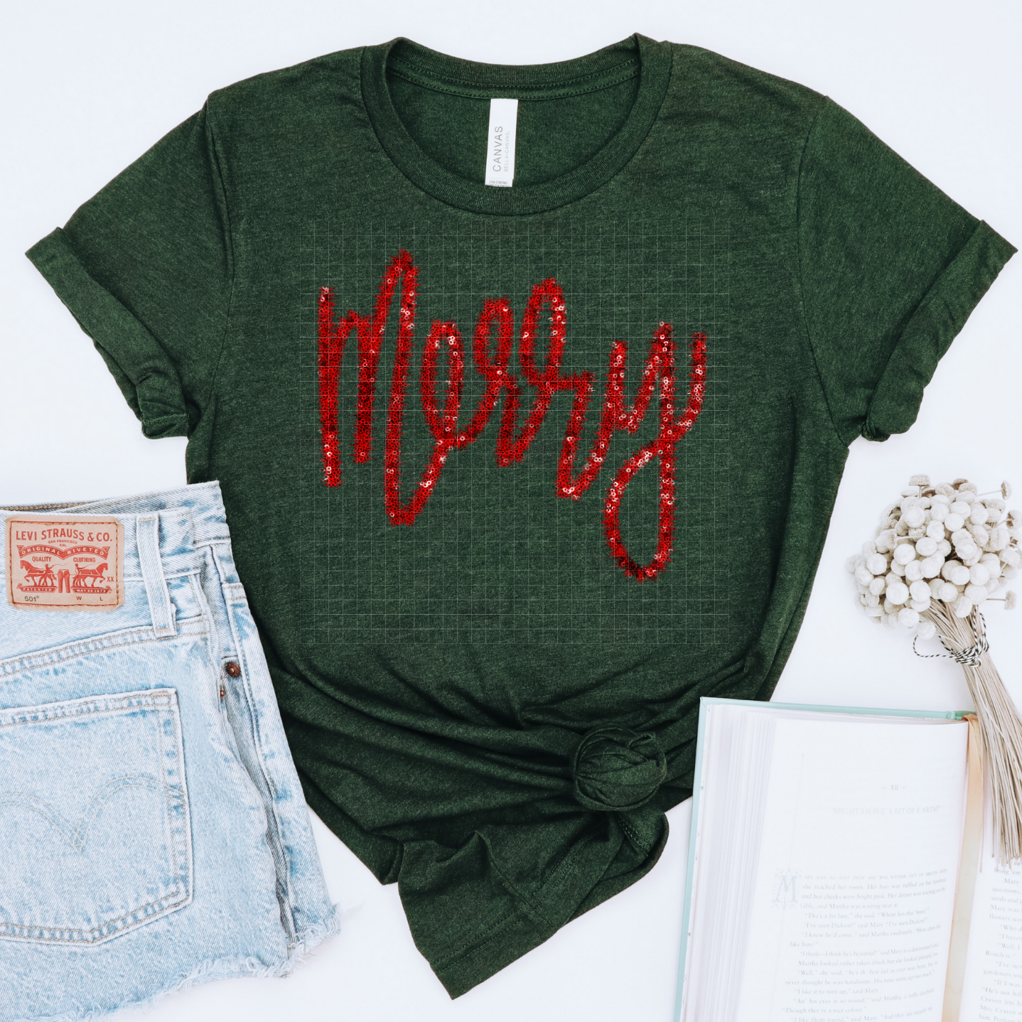 FAUX TINSEL MERRY RED - DTF TRANSFER
