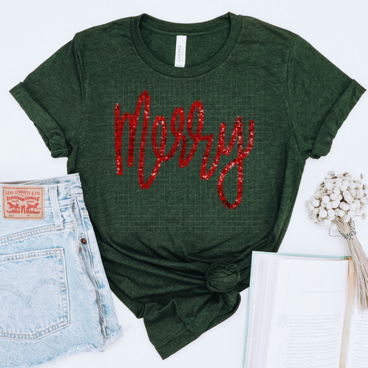 FAUX TINSEL MERRY RED - DTF TRANSFER