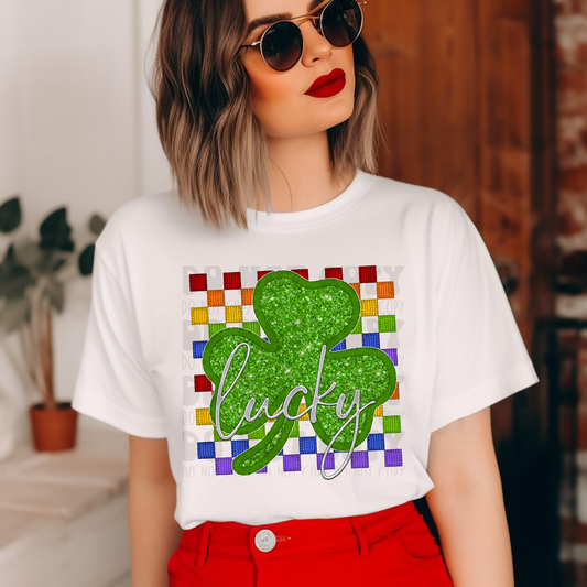 LUCKY RAINBOW CHECKERED BACKGROUND - DTF TRANSFER