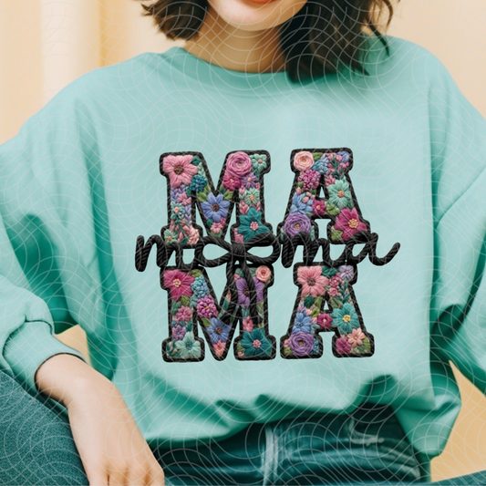 FAUX YARN FLOWER MAMA BLK - DTF TRANSFER