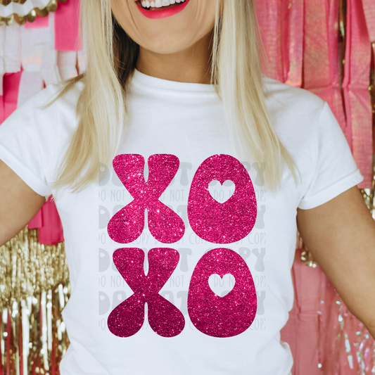 XO XO HEART CUT OUT - FAUX GLITTER - DTF TRANSFER