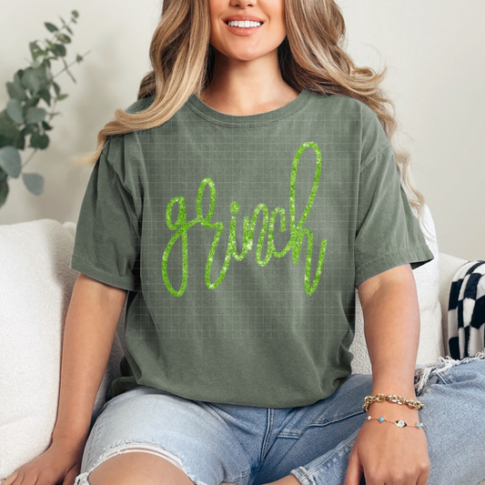 FAUX TINSEL GREEN GUY - DTF TRANSFER