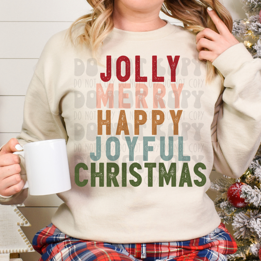 JOLLY MERRY HAPPY JOYFUL CHRISTMAS - DTF TRANSFER