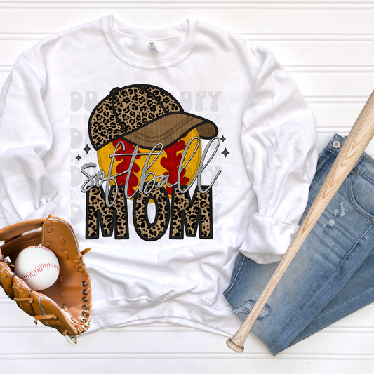 SOFTBALL MOM HAT FAUX EMBROIDERY - DTF TRANSFER