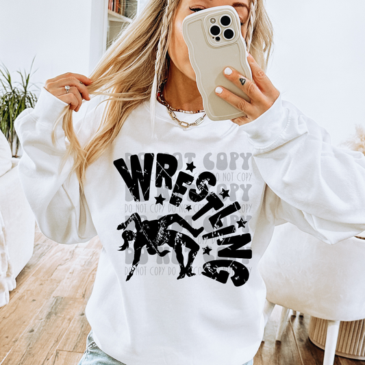 WRESTLING ARCHED DISTRESSED BLK - DTF TRANSFER