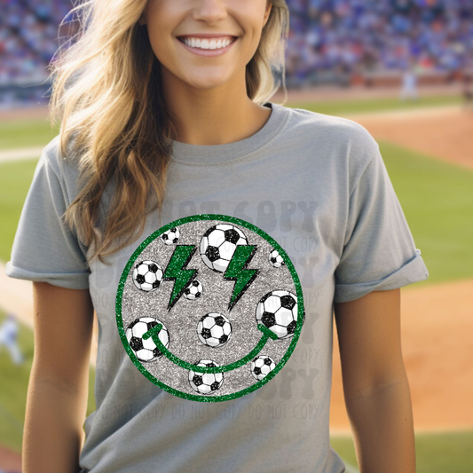 SOCCER FILLED SMILEY FAUX SEQUINS - DTF TRANSFER